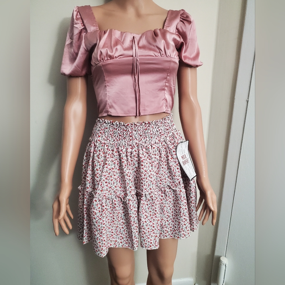 Mia Rose Floral Mini Skirt In "M" & Love Tree Crop Top In "S"